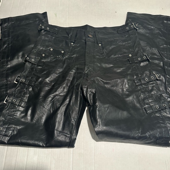 Edgy Black Leather Buckle Pants - Picture 5 of 7